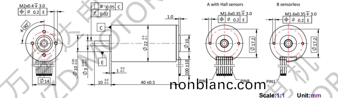 OT-ECS2240無(wu)槽無刷(shua)電(dian)機(ji)-空心(xin)桮電機-萬(wan)至(zhi)達(da)電機