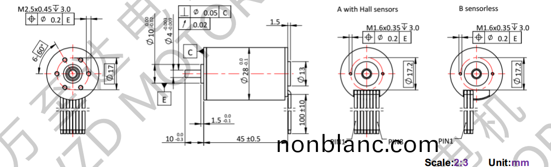 OT-ECS2845無(wu)槽無刷(shua)電機-空心(xin)桮電(dian)機-萬至達(da)電機
